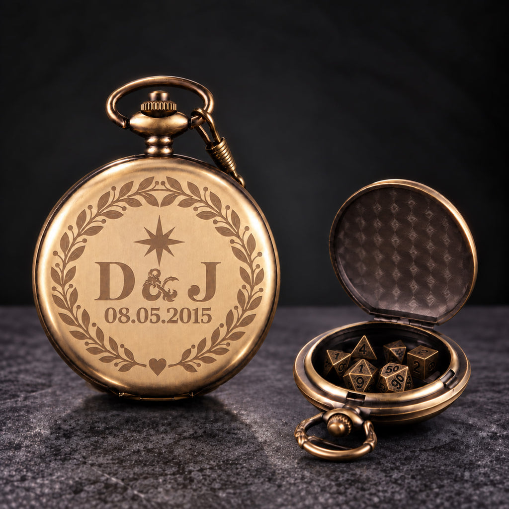 Custom Pocket Watch Dice Set – Personalized Anniversary Gift