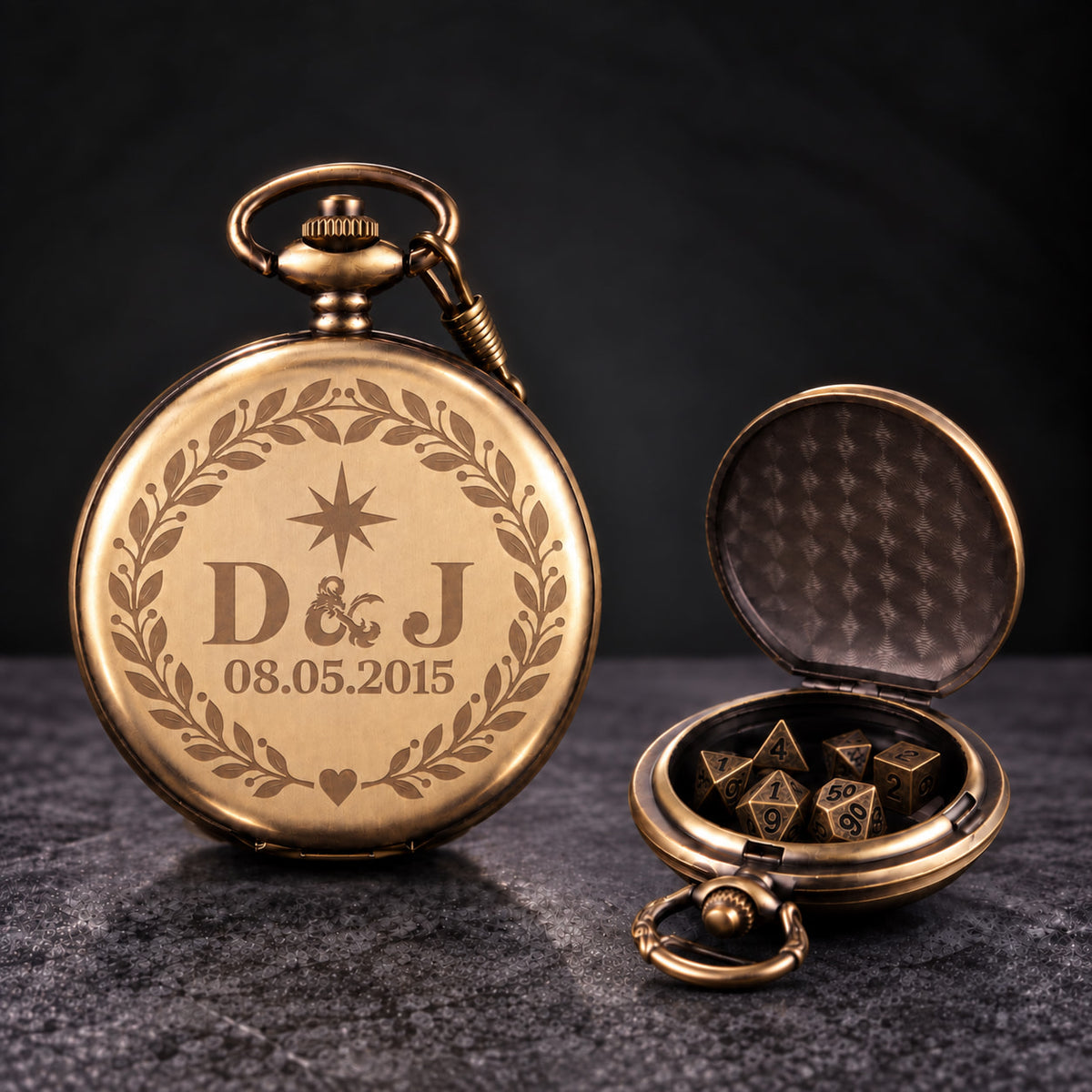 Custom Pocket Watch Dice Set – Personalized Anniversary Gift
