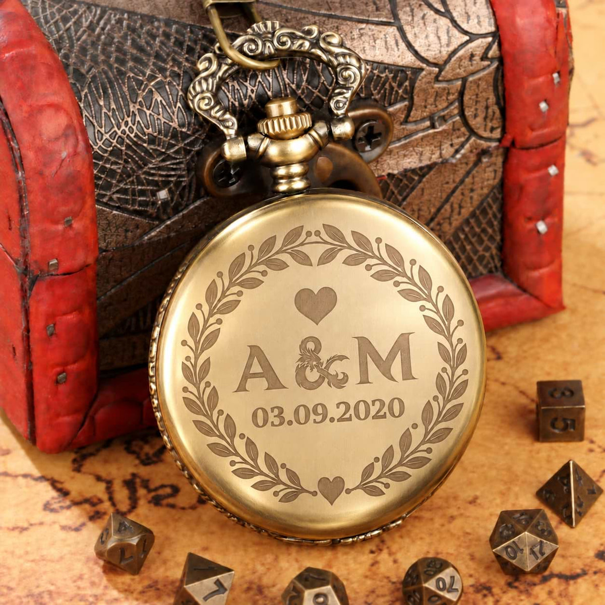 Custom Pocket Watch Dice Set – Personalized Anniversary Gift