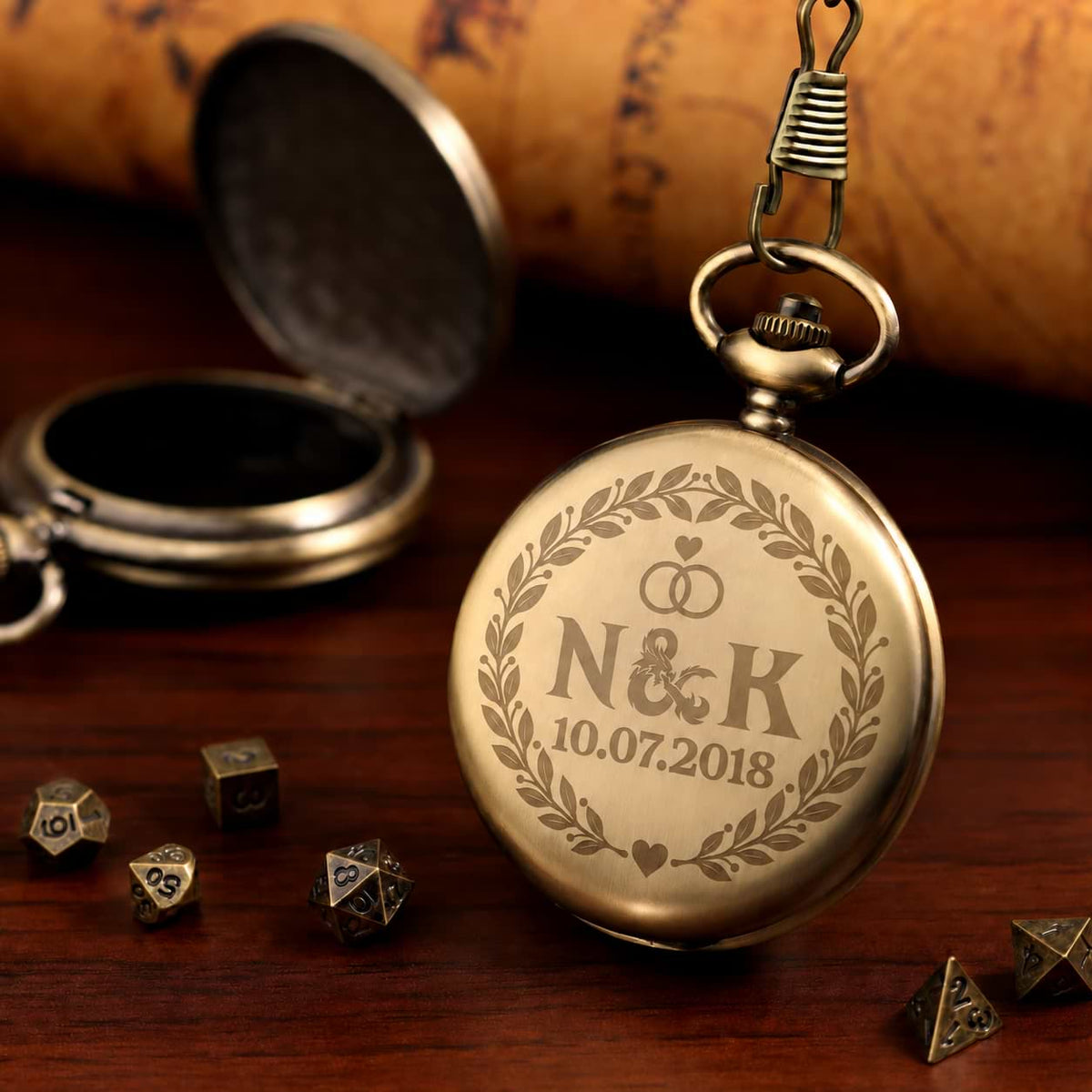 Custom Pocket Watch Dice Set – Personalized Anniversary Gift